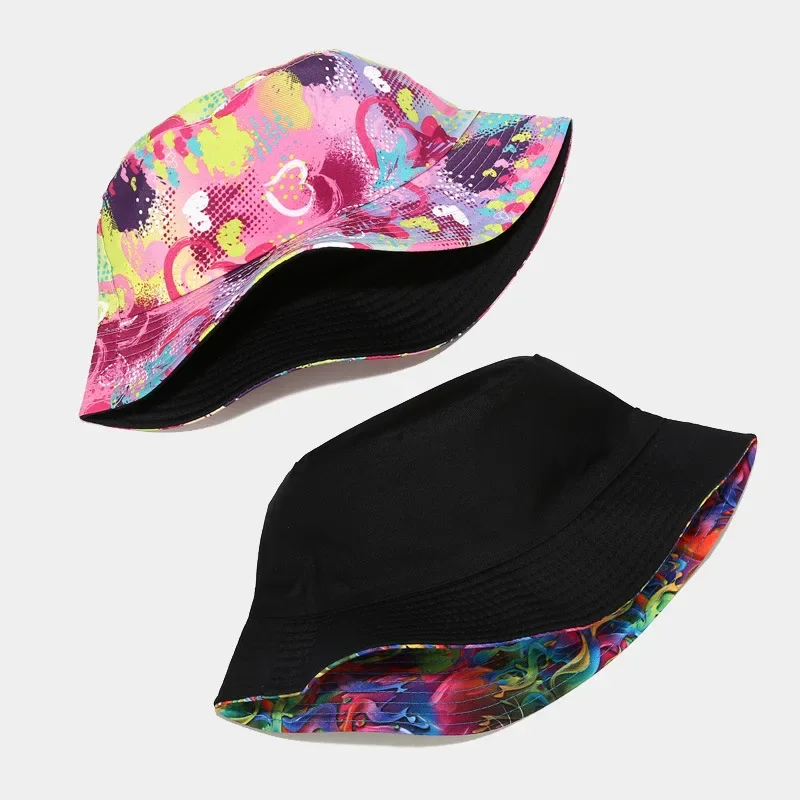 LDSLYJR Cotton Flowers Graffiti Print Bucket Hat Fisherman Hat Outdoor Travel Fishing Fisherman Hat Sun Hats for Men Women Kids