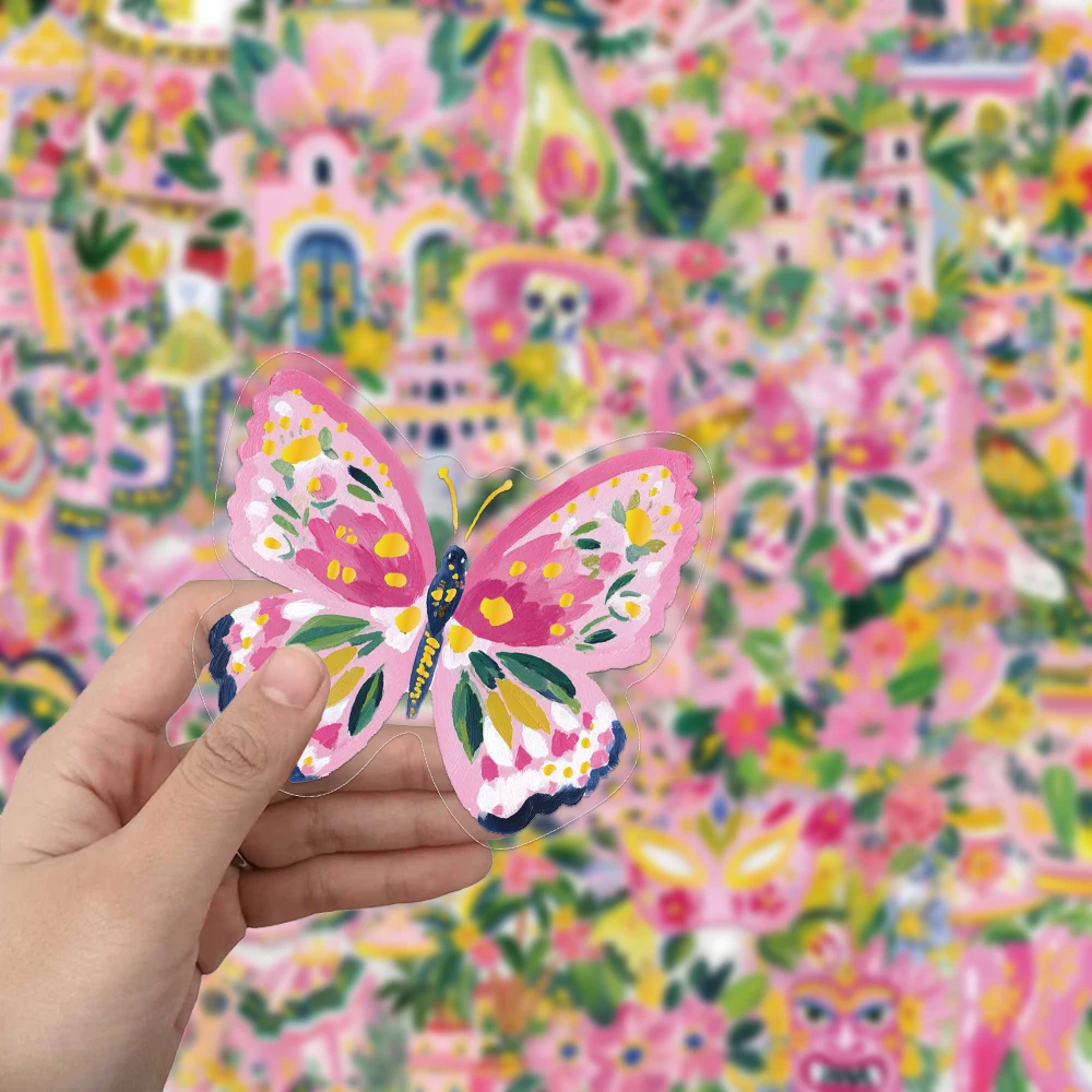 50PCS Creative Mexican Folk Art Hot Stamped PET Transparent Material Stickers Exquisite DIY Personalized Stickers