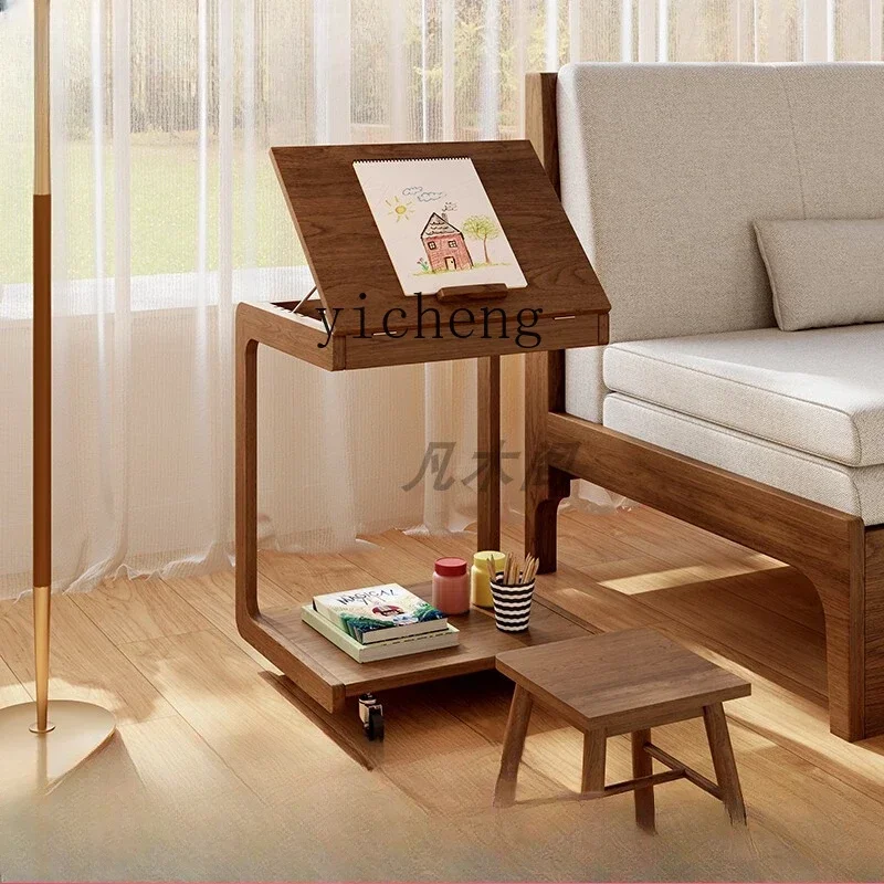 l3 solid wood sofa edge several flip bedside small table living room with wheels tea table movable