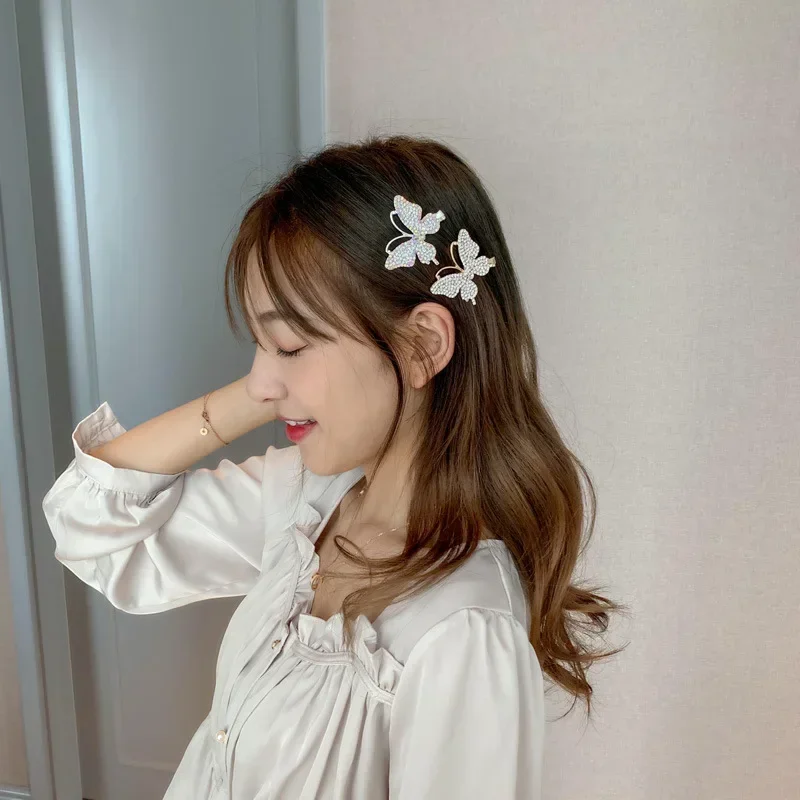 Bangs Clip Shine Will Move Simulation Butterfly Hairpin for Women Girl Headdress Rhinestone Duckbill Clip Hold Hair Accessories