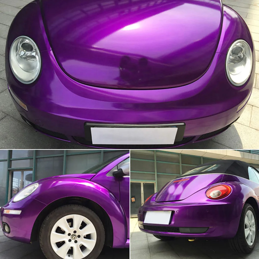 Folia samoprzylepna do oklejania samochodów, efekt metaliczny, kolor cukierkowy fiolet, wysoka połysk, z otworami odprowadzającymi powietrze, brokatowa naklejka.