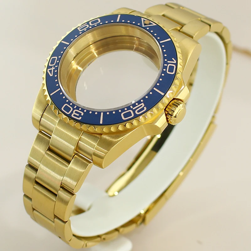 40 mm Uhrengehäuse Gold 316L Armband Saphir für NH35 NH36 Miyota8215 2824 Uhrwerk 28,5 mm Zifferblatt SUB Unidirektionale Keramiklünette