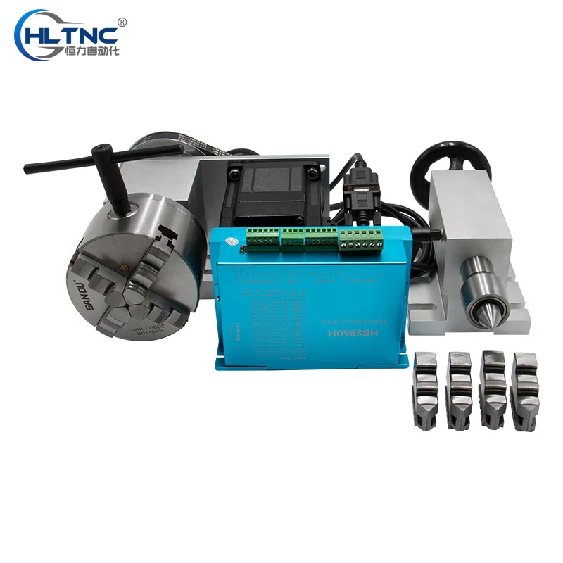 Almacén en el extranjero Ru ES Nema 34 Motor paso a paso de circuito cerrado (4:1) K12-100mm Portabrocas de 4 mordazas un eje giratorio Aixs + contrapunto para enrutador