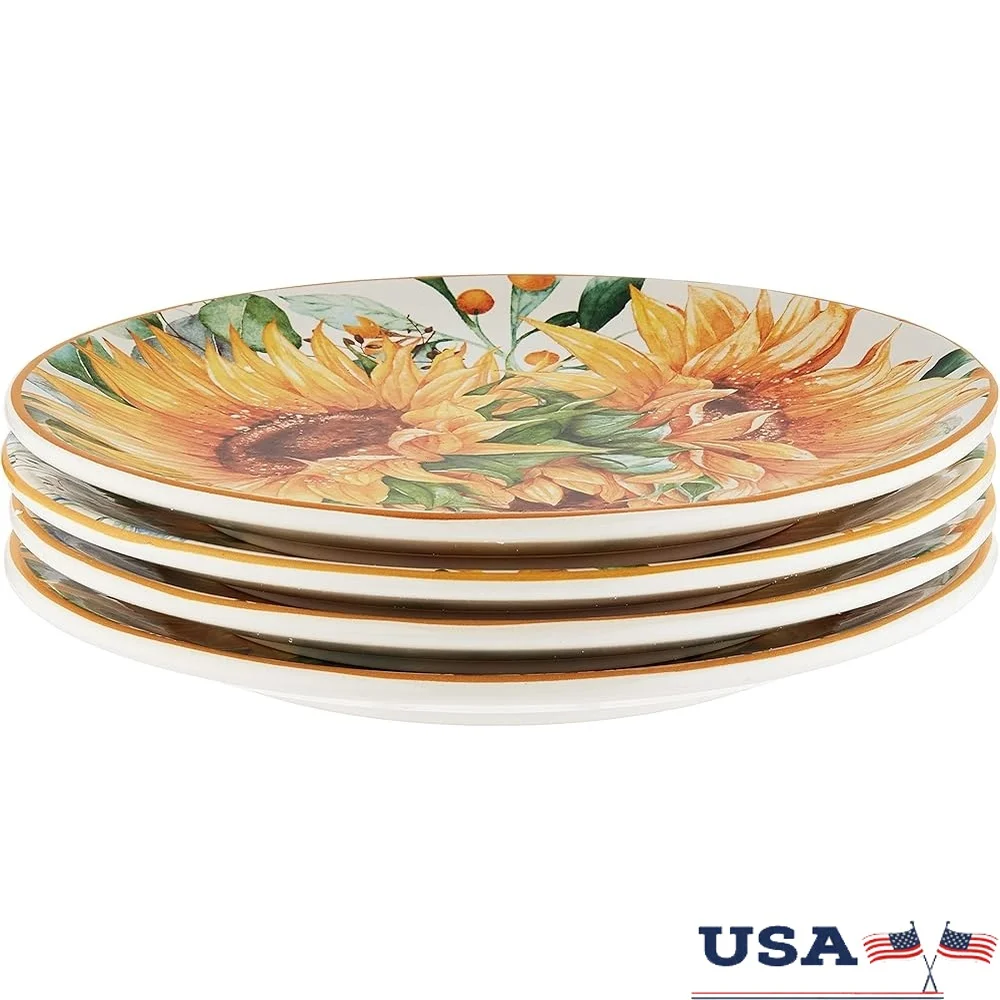 

Multi Colored 9 Inch Salad Dessert Plates Set of 4 Ceramic Microwave Safe Dishwasher Safe Rustic Floral Design Entertaining