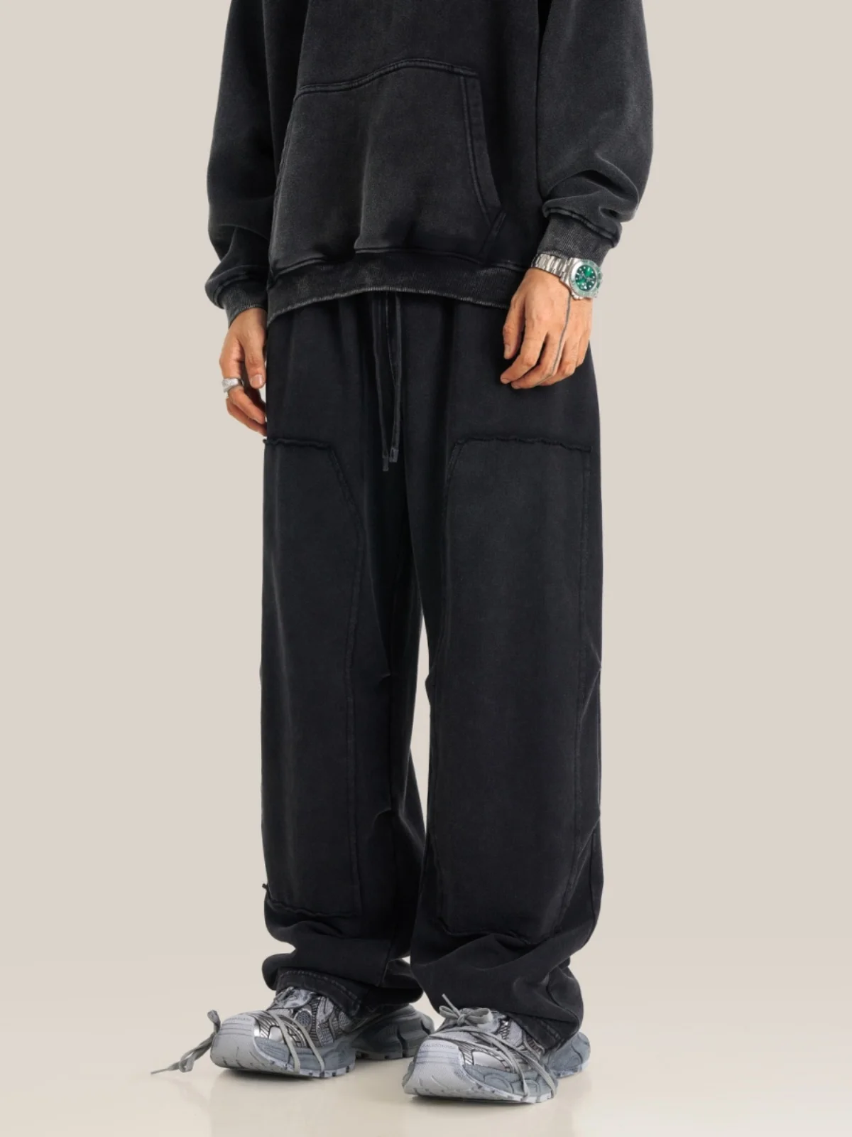 

Glowing Box American High Street Trendy Brand Double Knee Patch Waed Loose Knitted Loop Sweatpants Youth Casual Long Pants