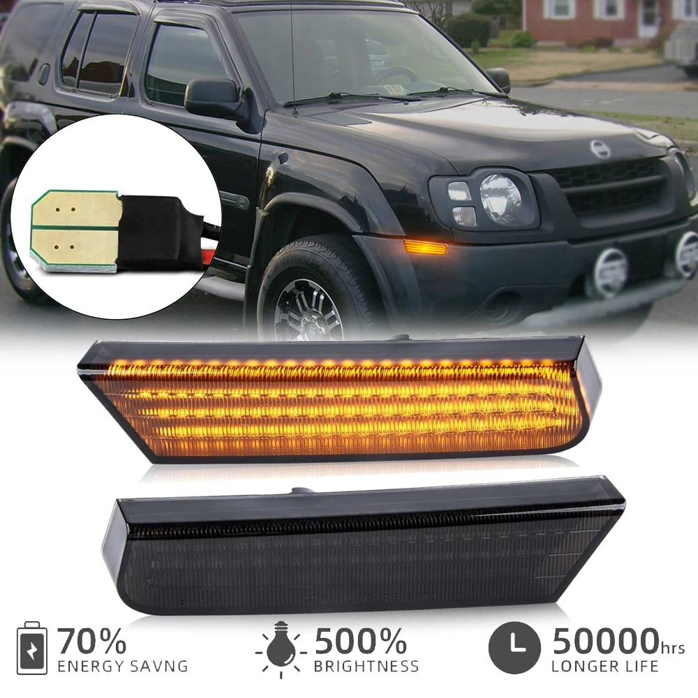 

2 шт., без мигания, переднее крыло, светодиодный боковой габаритный фонарь Canbus для Nissan Xterra 2002-2004, автоматический указатель поворота, отражатель янтарного цвета