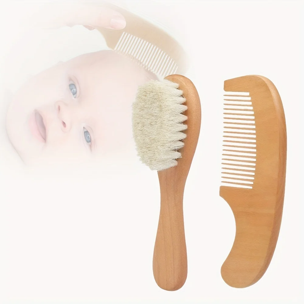 2 Pieces/Set Gentle Baby Brush and Comb Set - Soft Bristles for Sensitive Scalp, Wooden Handle Massager, Ideal Christmas Gift