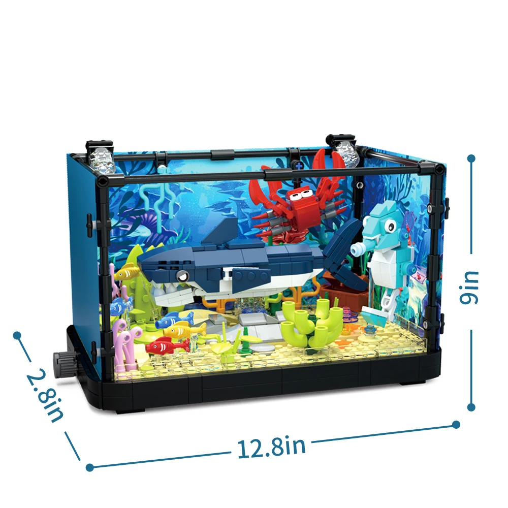 Fish Tank Building Blocks Brick With Led Lights，Aquarium，Toys for Boys Children Gifts home Decoration，Not Compatible with Legoed