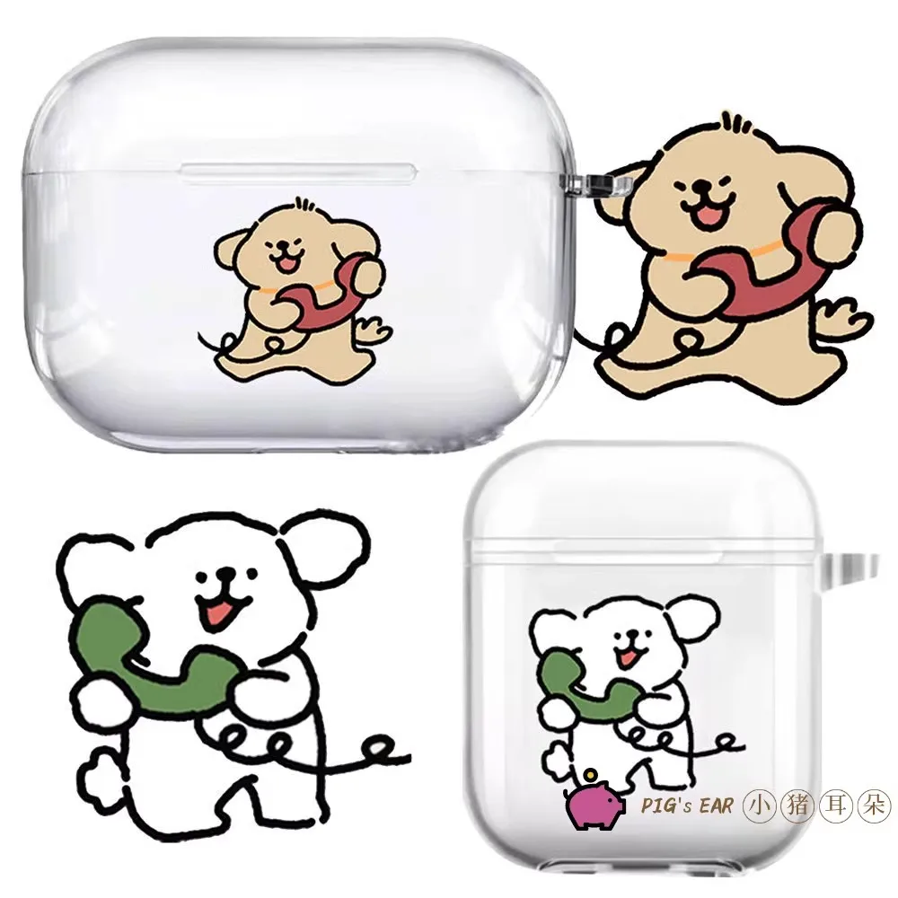 Caso do cão coreano dos desenhos animados para AirPods, capa protetora de silicone, TPU macio, fones de ouvido transparentes, AirPods 2, 1, 3, Pro2