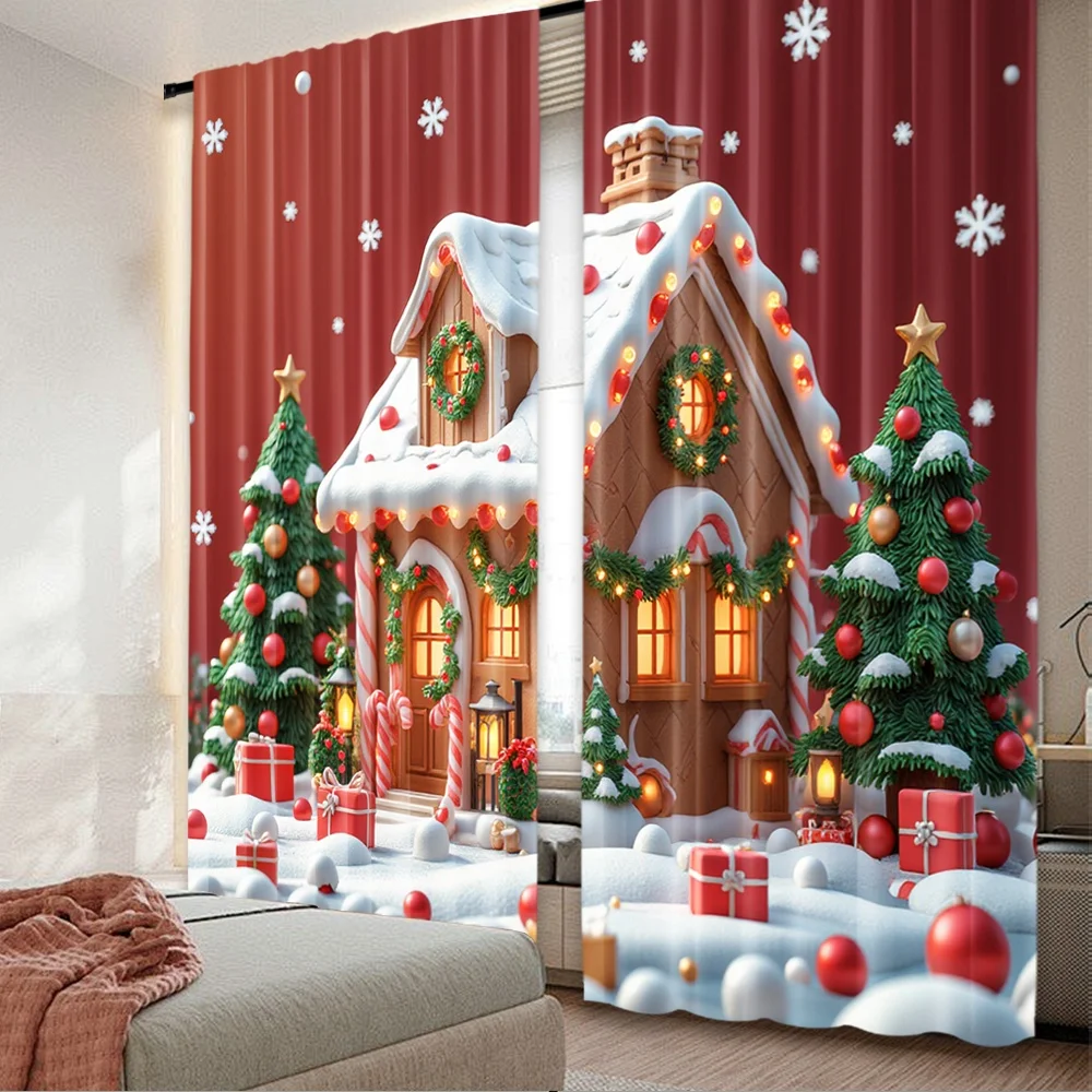 2D-Flachdruck, 2 Stück, frohe Weihnachten, trendige Vorhänge, Weihnachten9, digital bedruckte Polyester-Vorhänge, Geburtstagsfeier, perfekt für