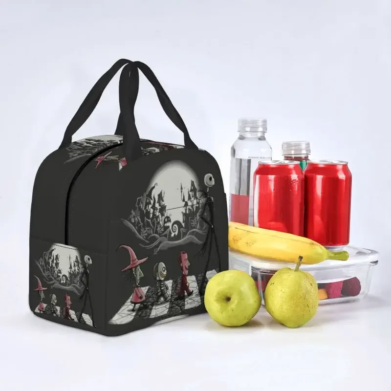 Skellington Halloween Insulated Lunch Bag for Women Portable Skull Skeleton Cooler Thermal Lunch Tote Kids School Children