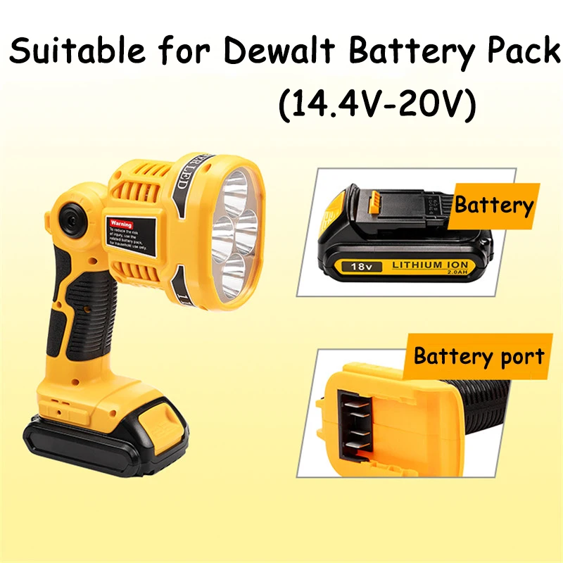 3W/12W Work Light LED Lamp for Dewalt 18V Lithium Battery With USB Port Outdoor Flashlight Emergency Light Flash Spotlight