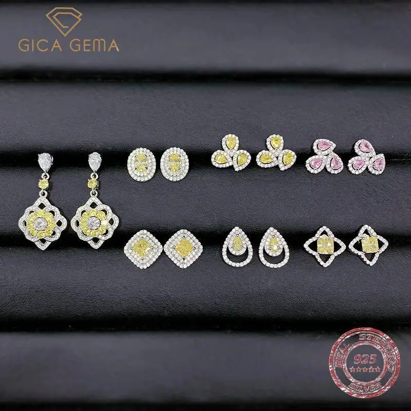 

Gica Gema новые серьги с имитацией натурального цитрина, стерлинговое серебро S925, серьги с высокоуглеродистыми бриллиантами, циркон, женские ювелирные изделия