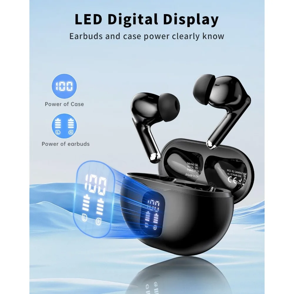 Bluetooth Earbuds with 50H Playtime, Deep Bass, Waterproof, In-Ear Mic for Phone and Tablet view 2
