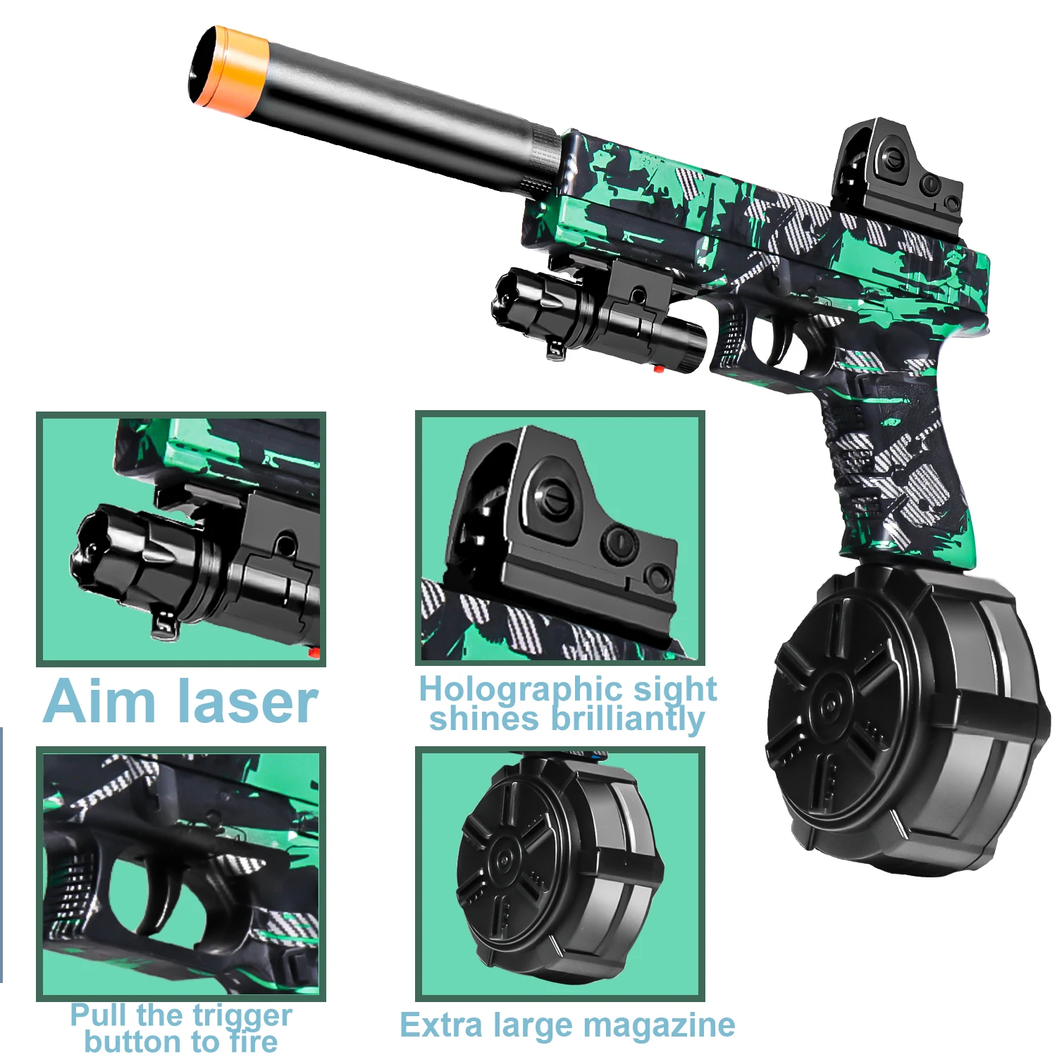 Gelkugelpistole, manueller/automatischer Modus, Gelkugelpistole, Spielzeugpistole, geeignet für Schießspiele im Freien, Halloween- und Weihnachtsgeschenk