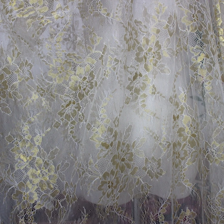 1.5 Meters Wide Gold high-end eyelash lace fabric DIY dress veil sewing decoration splicing accessories 3M long 2025