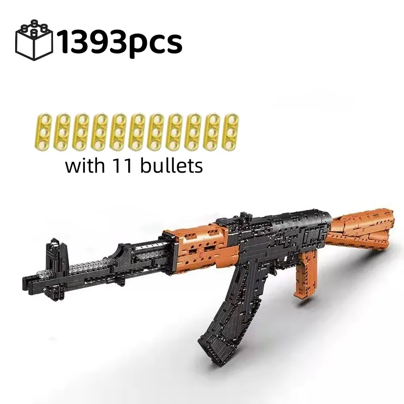 AK47 Assault Rifle With Bullets AKM Building Blocks Battleground Gun Model High Simulation Bricks Puzzle Assembly Toys Kids Gift