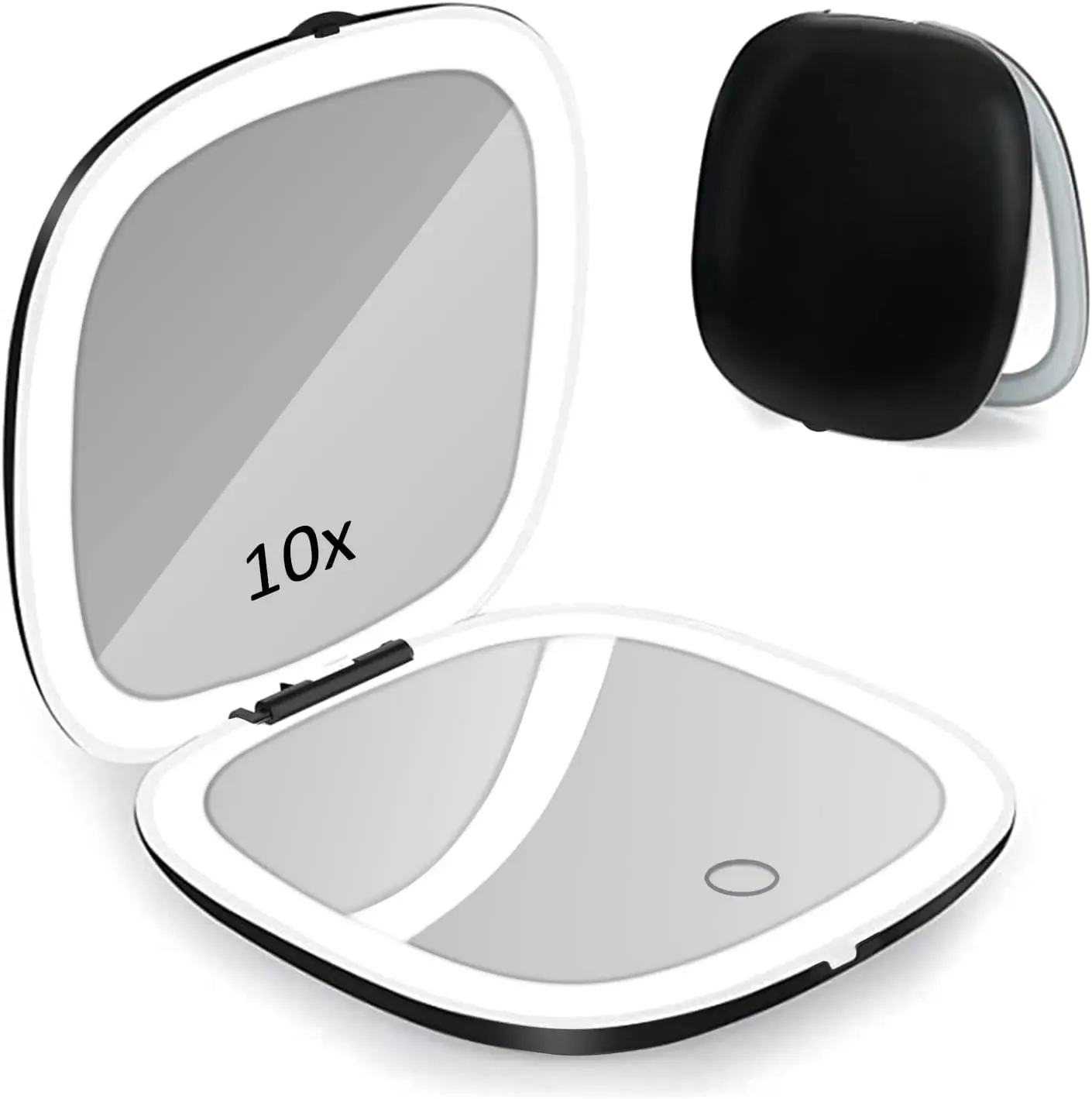 

Mini Compact Foldable Pocket Hand Led Makeup Mirror With Led Light 1x/10x Magnification Rechargeable And Small