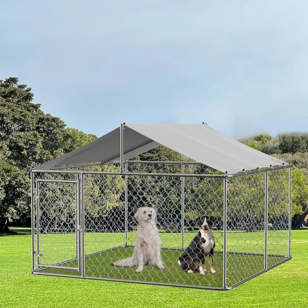 

Outdoor Dog Cage with UV and Waterproof Cover,Galvanized Rustproof Outdoor Puppy Fence,W/Security Door, ,7.5'Lx7.5'Wx3.8'H