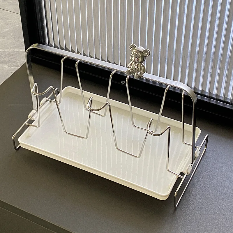 

Stainless steel cup holder with water tray upside down draining cup holder wrought iron cup holder household 6 cups