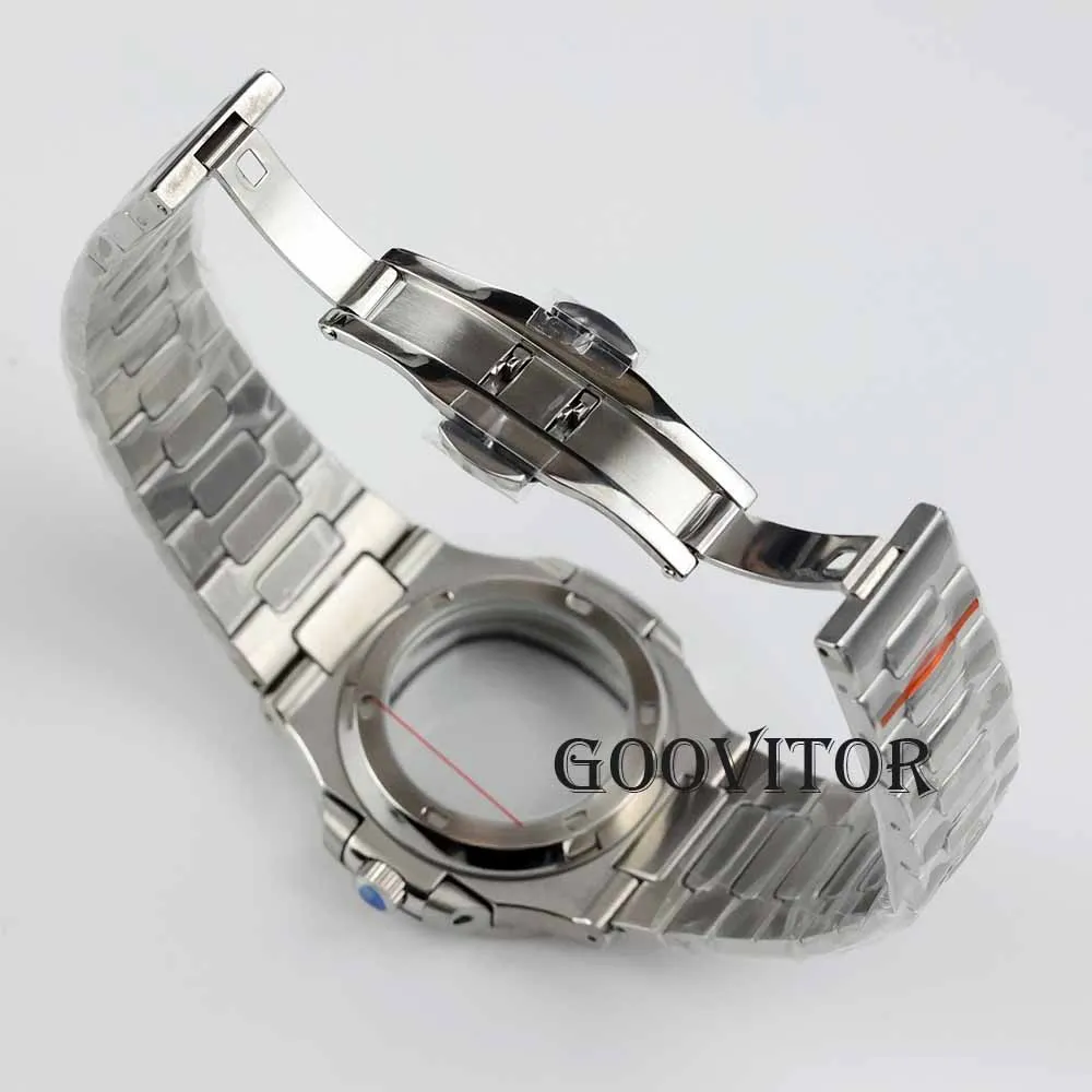 40mm square watch case and strap stainless steel waterproof for nautilus mod NH35 NH36 NH38 movement 29.8mm dial nh35 hands