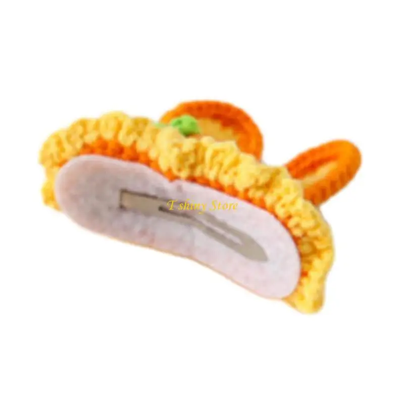 N58F Carrot Rabbit Ears Barrette Retro Hair Clip Jewelry Accessory Crocheted Hairpin