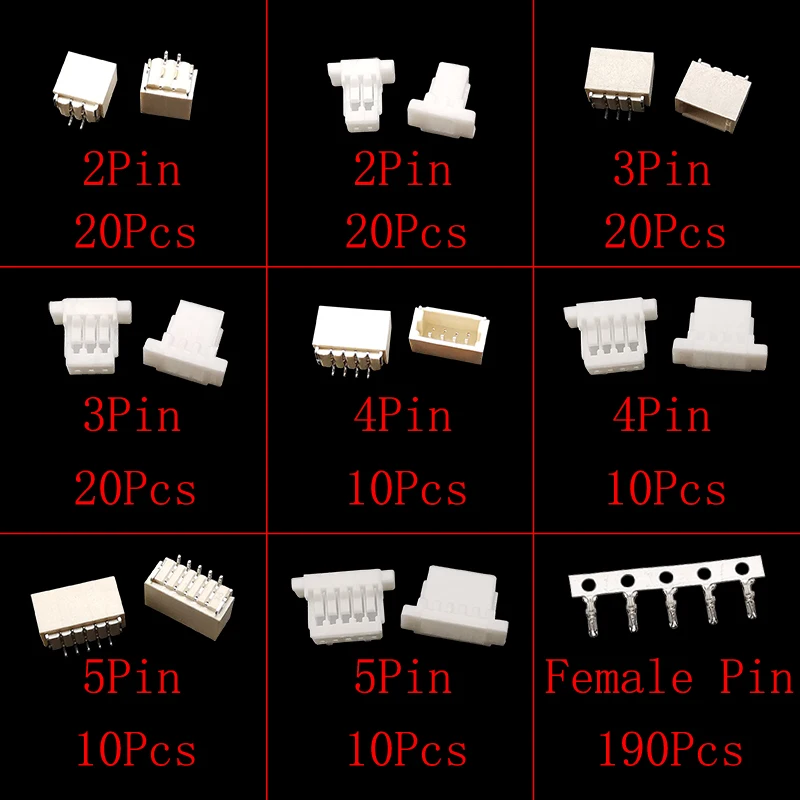 핀 헤더 커넥터 압착 와이어 커넥터, JST SH1.0, 2p, 3p, 4p, 5 핀, SH 1.0mm 피치, 암수 쉘 하우징 키트, 60 세트