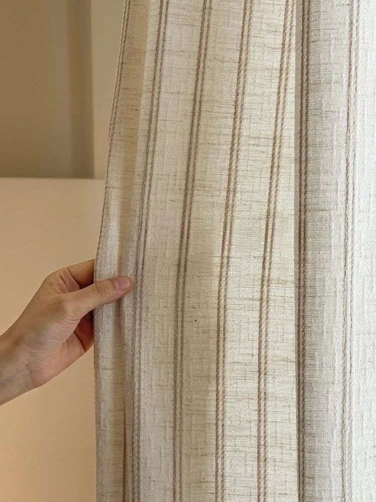 Balcony Vertical Stripes Mid-century Style Living Room Study Light-impermeable Linen Curtain Customization Curtains for Bedroom