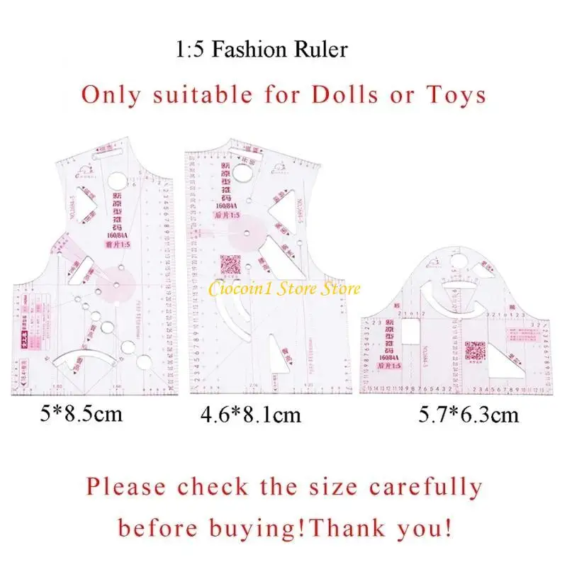 A3PC 3 قطع دمية الملابس حاكم واضح الخياطة حاكم نمط صنع قوالب اللحف مسطرة منحنية أداة لخياطة الملابس