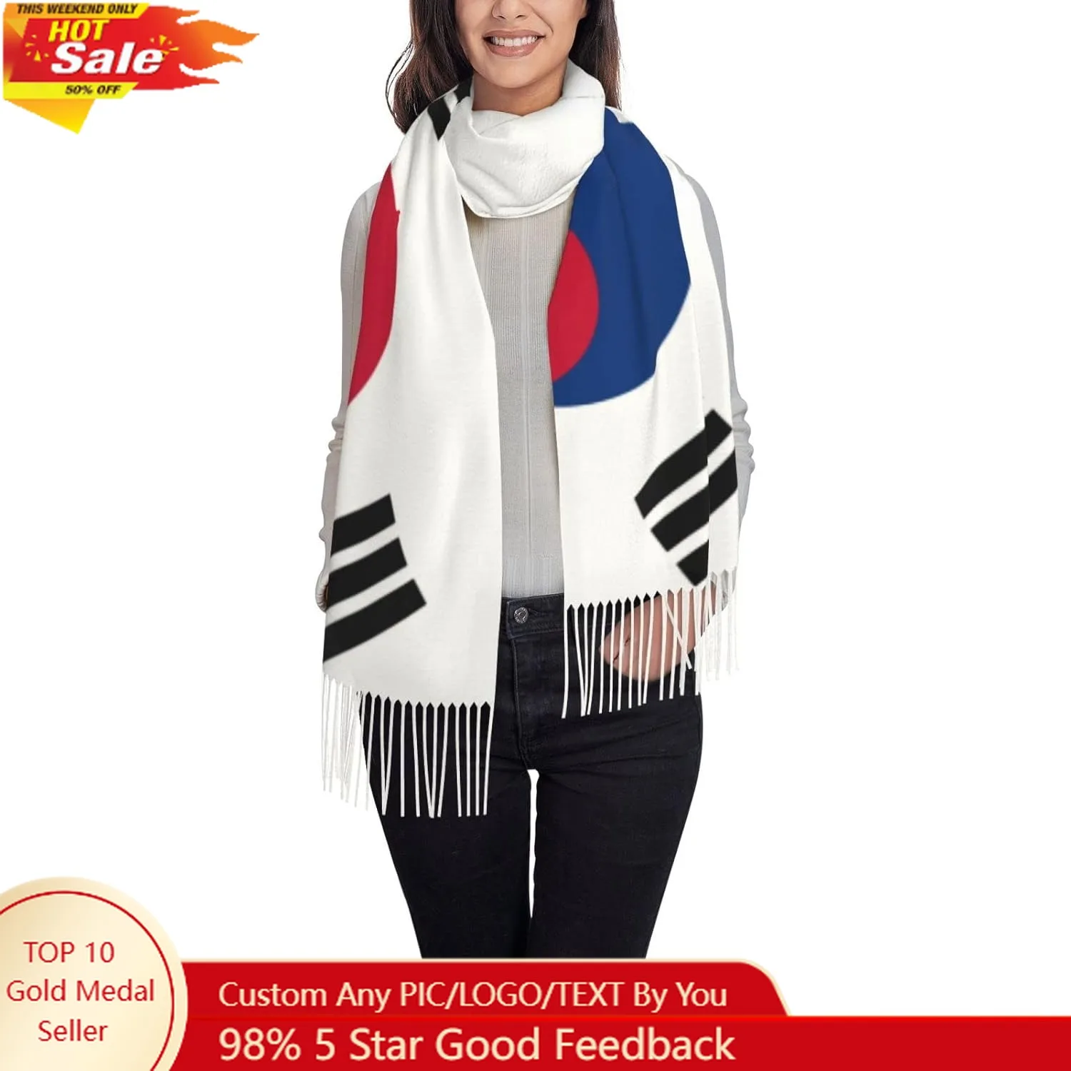 

South Korean Flag Poncho Winter Large Scarf Shawl Bandana Neck Wrap For Women