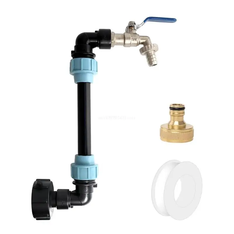 IBC Adapter with Gooseneck Brass Tap Shut-Off Valves 3/4 Inch IBC Adapter for 1000L Rainwater IBC Container