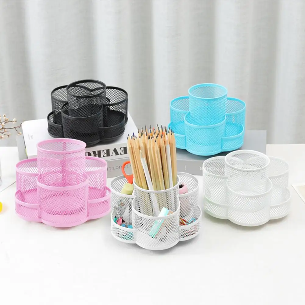 Rotating Pen Holder 360-degree Rotation Sturdy Fine Workmanship Access Smooth Large Capacity Metal Rotating Makeup Brush Bucket