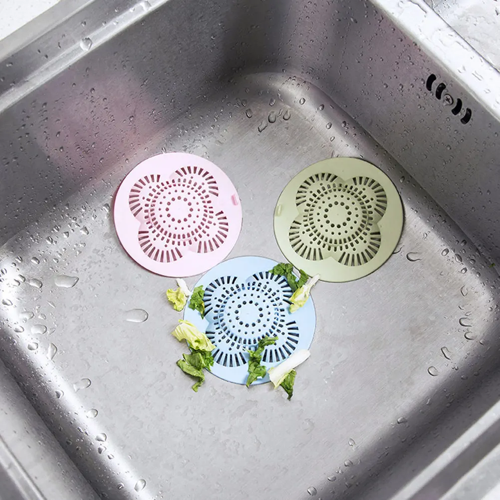 

6Pcs Kitchen Sink Plug Floor Drain Cover Hair Drain Filter Anti-Blocking Sink Strainer Bathroom Stopper Pad Filter Cover Pink