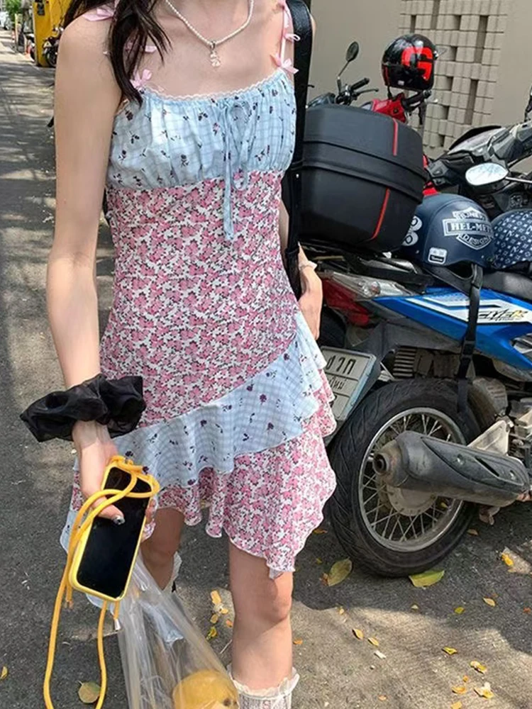 

Women Floral Camisole Mini Dresses Casual Sexy Summer Vintage Backless Party Club Evening Sleeveless Dress Y2K Female Clothes