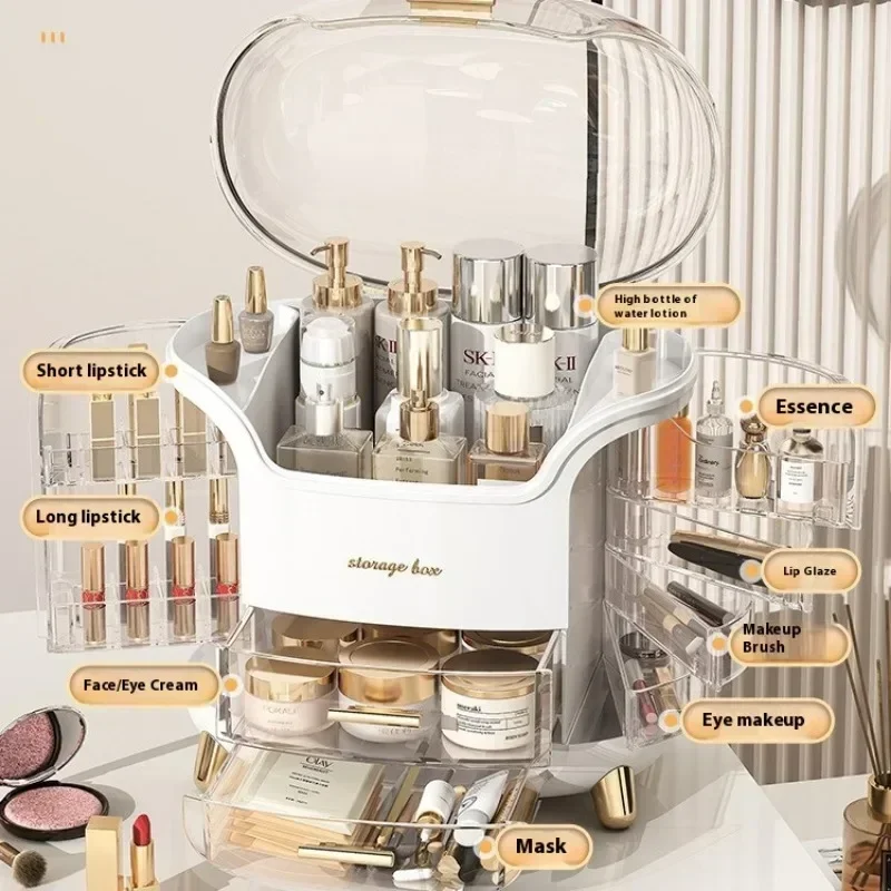 

B Transparent Cosmetic Organizer Lipstick Jewelry Box Bathroom Waterproof Dustproof 360° Rotating Skin Care Makeup Organizer