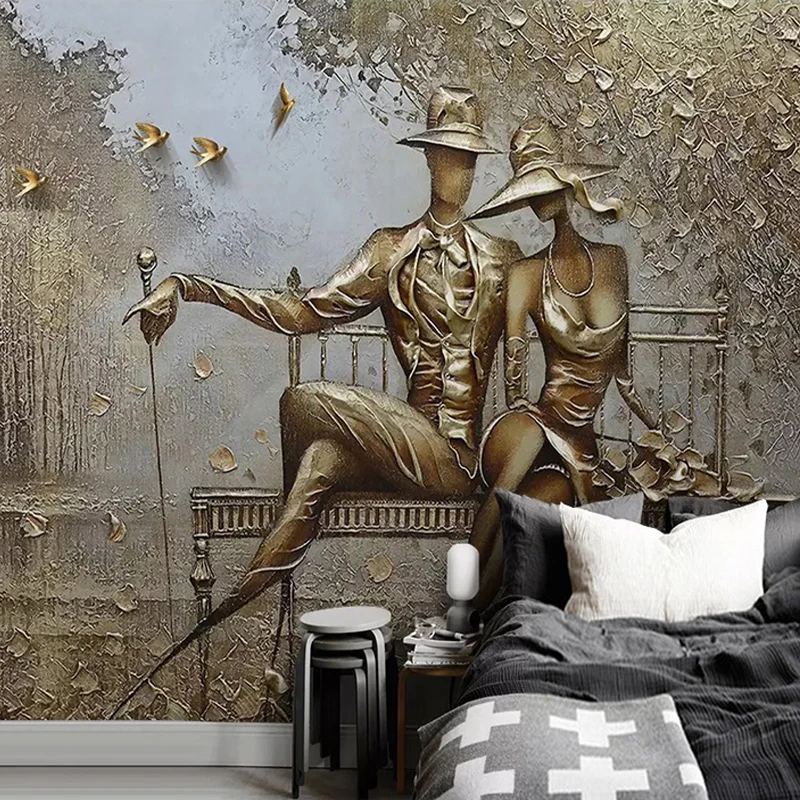 Photo Wallpaper 3D Stereo Golden Relief Figure Murals Living Room Bedroom Background Wall Papers For Walls 3 D Papel De Parede