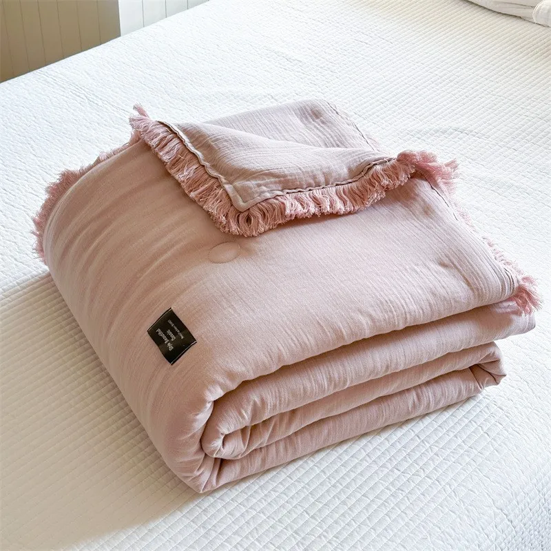 

Class A Fiber Four-Layers Gauze Cotton Summer Quilt Wrinkled Yarn Soybean Fiber Filling Air Conditioner Thin Washable Quilt
