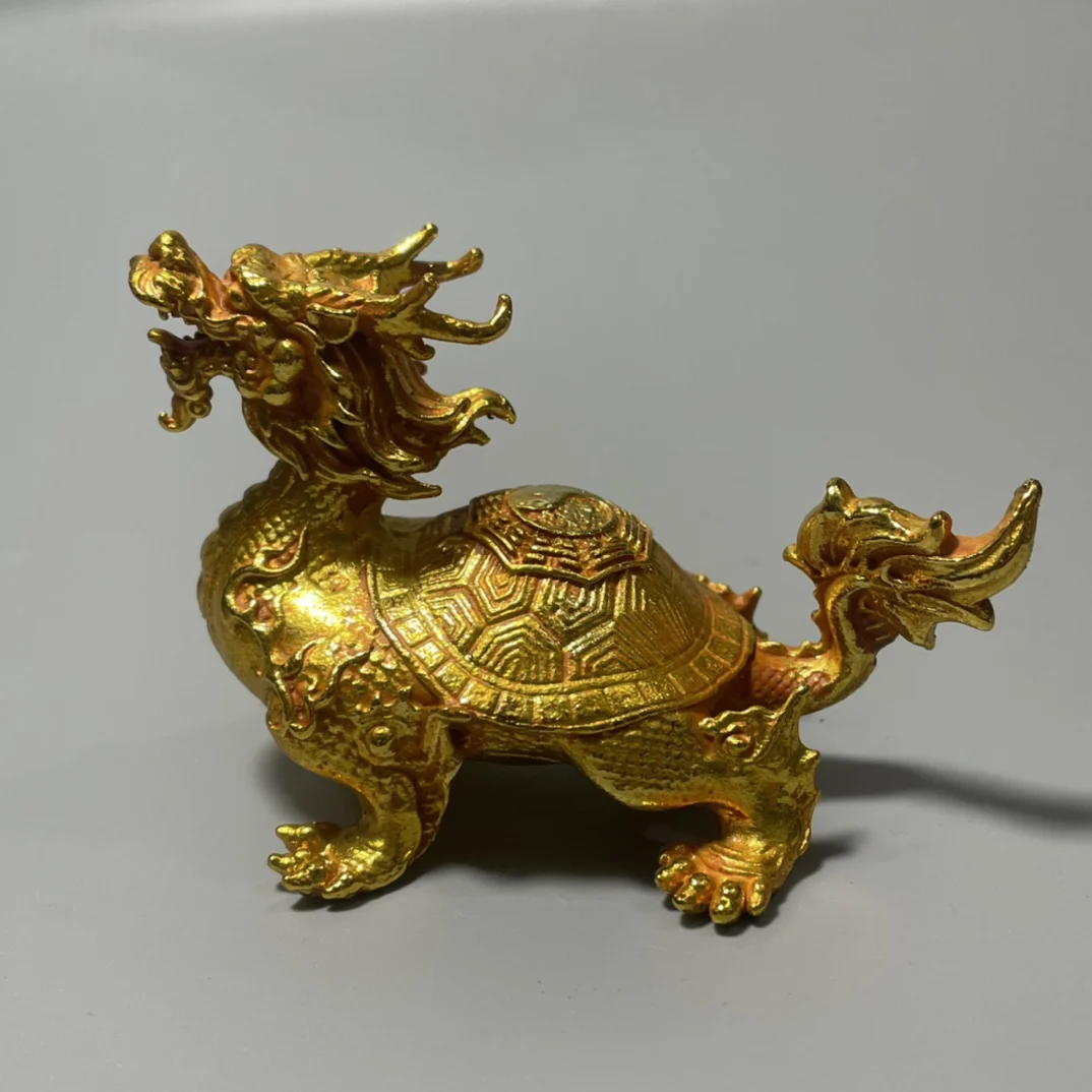 Gilded Bagua Dragon Turtle Metal statue 8cm 285g