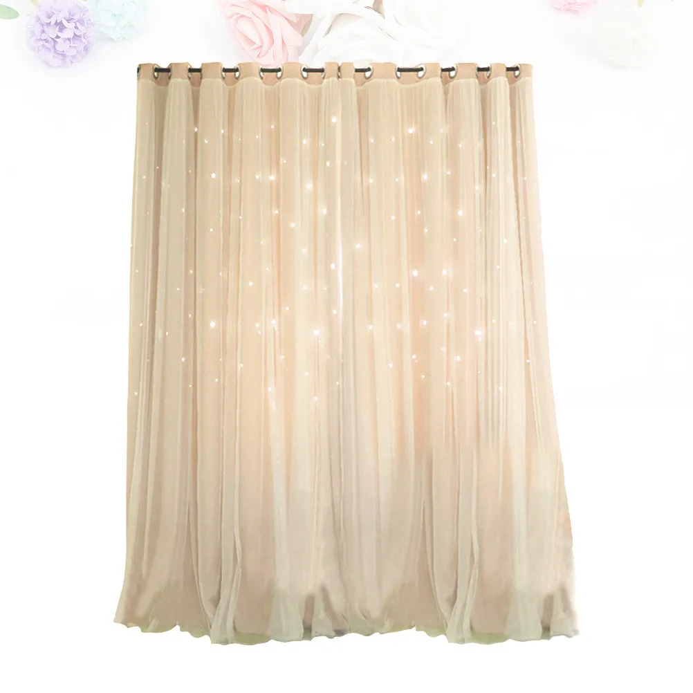Star Blackout Curtain Double Layer Hollow Out Window Drapes Regular Grommets Bedroom Living Room 1x2m Beige Light Blocking Star view 6