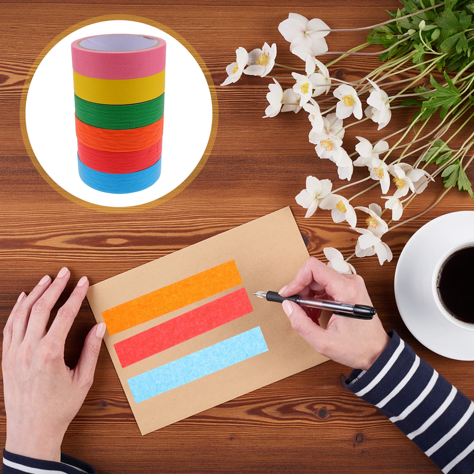 6 Rolls Colorful Masking Paper Tapes Long Rainbow DIY Craft Scrapbooking Stickers Gift Wrapping Party Supplies