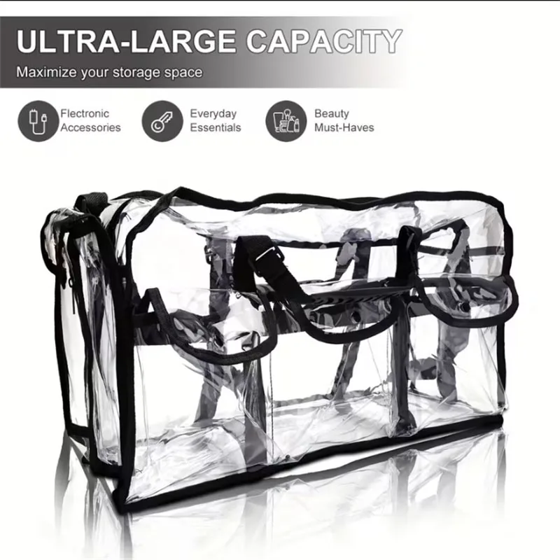 

Large Capacity Transparent Makeup Storage Bag Portable Cosmetic Tools Organizer with Multiple Compartments and External Pocket