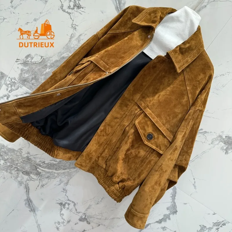 Winter Motorcycle Jacket Lapel Mid-length Unisex Style Deerskin Craftsmanship, 100% Genuine Sheepskin Temperament Fashion Coat