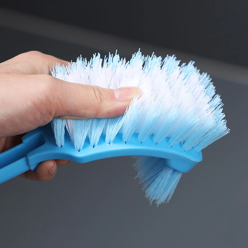 1pc Toilet Brush Plastic Long Handle Double-sided Dead Soft Hair Cleaning Toilet Curved Scrub Floor Gap Corner Bathroom Cleaner