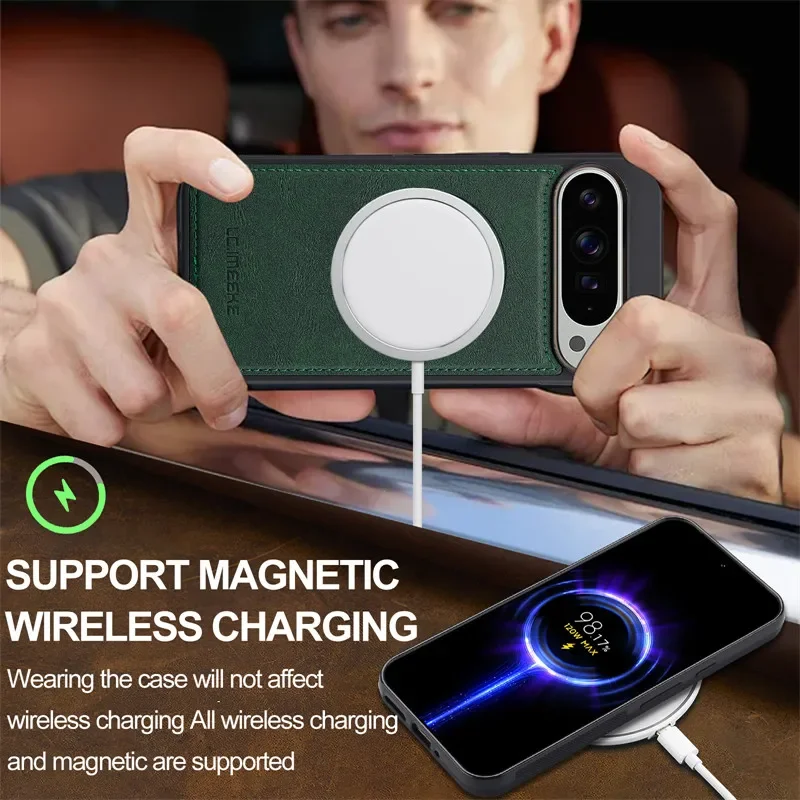 2 In 1 Magsafe Magnetic Flip Leather Phone Case for Google Pixel 9 Pro XL 8 7 Pro 8A 7A Wallet Card Pocket Back Cover Coque Etui