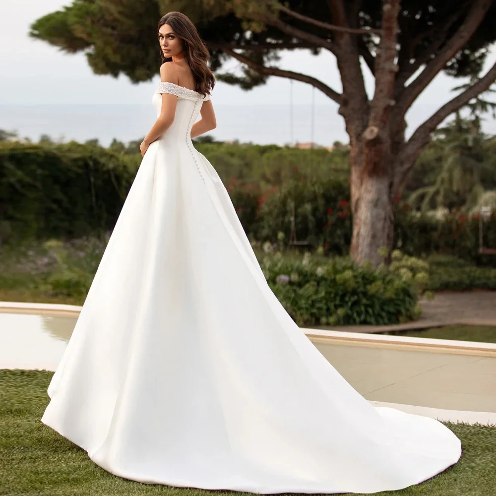 Nymphe personnalisé Simple bretelles robes De mariée hors épaule col en V mariée cultivée longueur De plancher une ligne robes De Novia