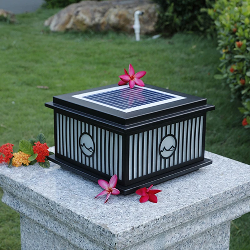 TEMOU Outdoor Solar Post Lamp Vintage Creative Simple Pillar Lights LED Waterproof IP65 for Home Villa Courtyard Porch