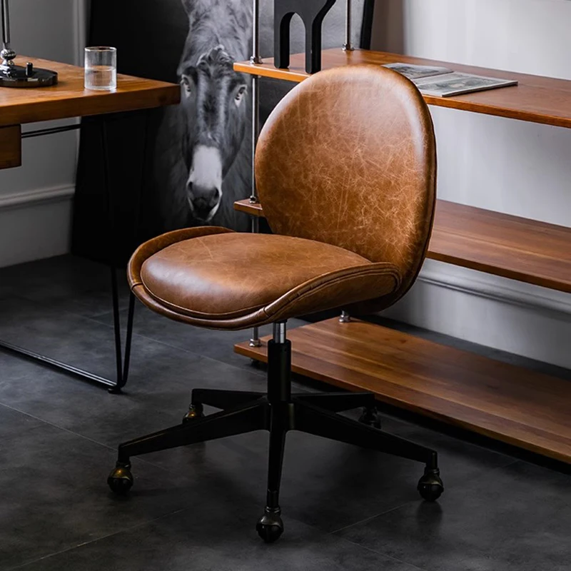 

/Light Luxury Study Chair Italian Modern Cowhide Office Leisure Computer Chair Leather Seat Designer Swivel Sandalye Furniture