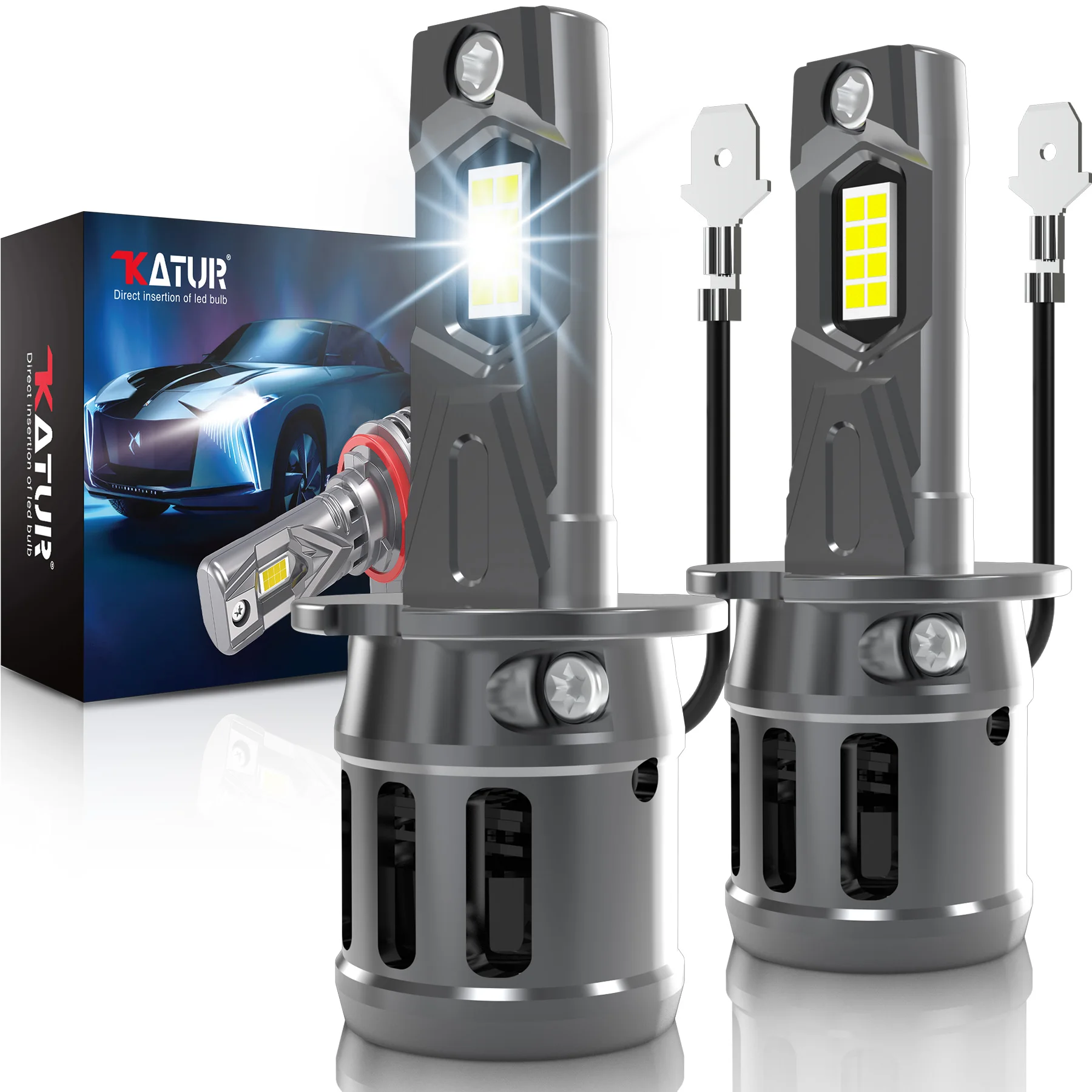 Katur 2x H3 Led Car Headlight Mini Size 20000Lm 6000K With Fan Canbus Super Bright Fog Lamps For Mitsubishi Lancer 2003~2010