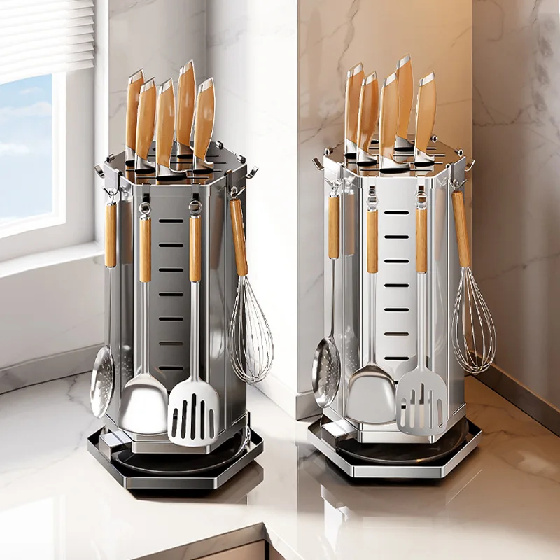 

Suitable forAolixin 304 Stainless Steel Kitchen Shelf Pot Scoop Kitchen Knife Integrated Storage Multifunctional Rotary Knife Ho