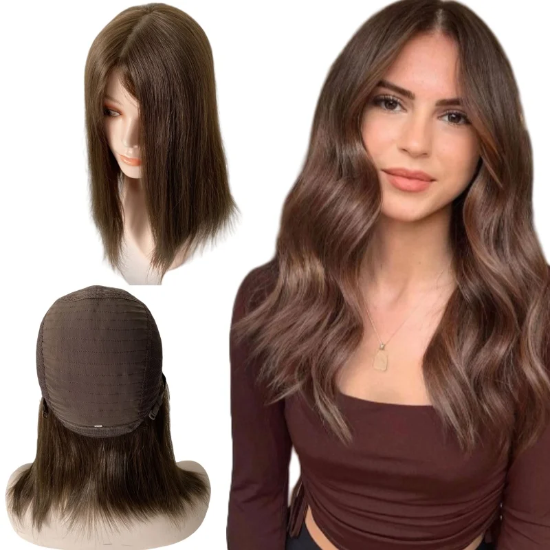 European Virgin Human Hair Brown Color #4 Kosher Wig 130% Density Bob Style 4x4 Silk Top Jewish Wigs for Woman